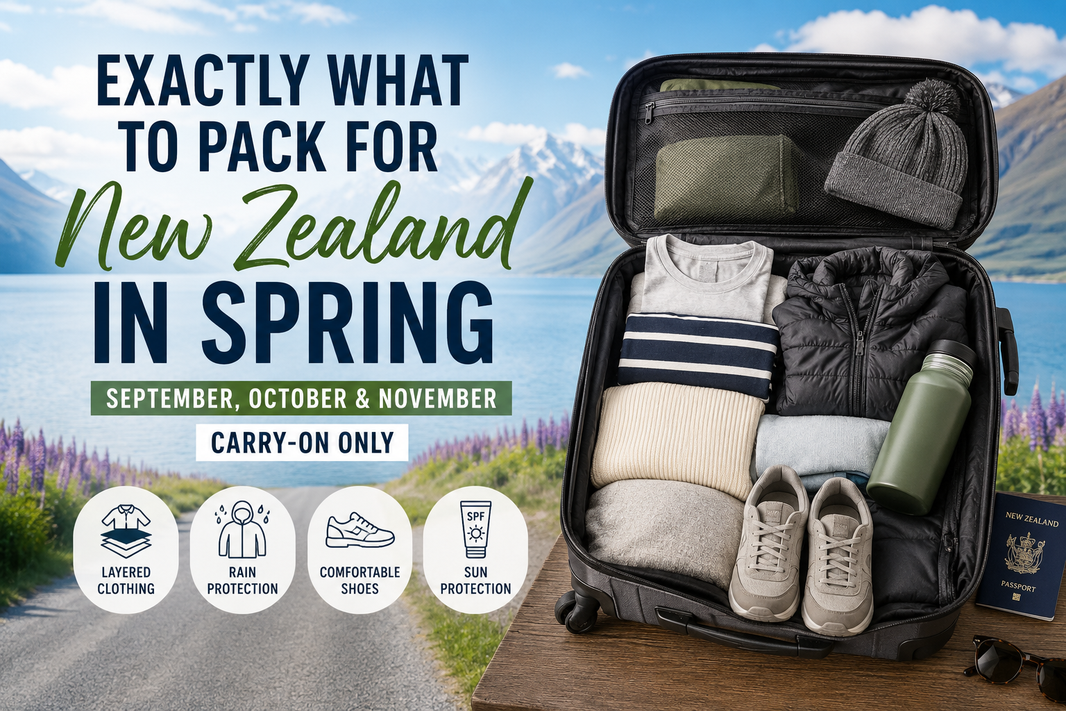 New Zealand packing list for September October and November spring